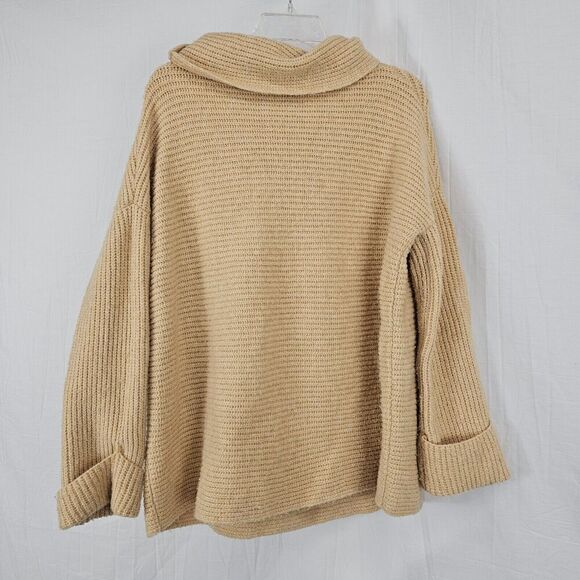 Pilcro Anthropologie Womens Chunky Ribbed Knit Sweater Size MP Tan Cowl Neck - Picture 7 of 7